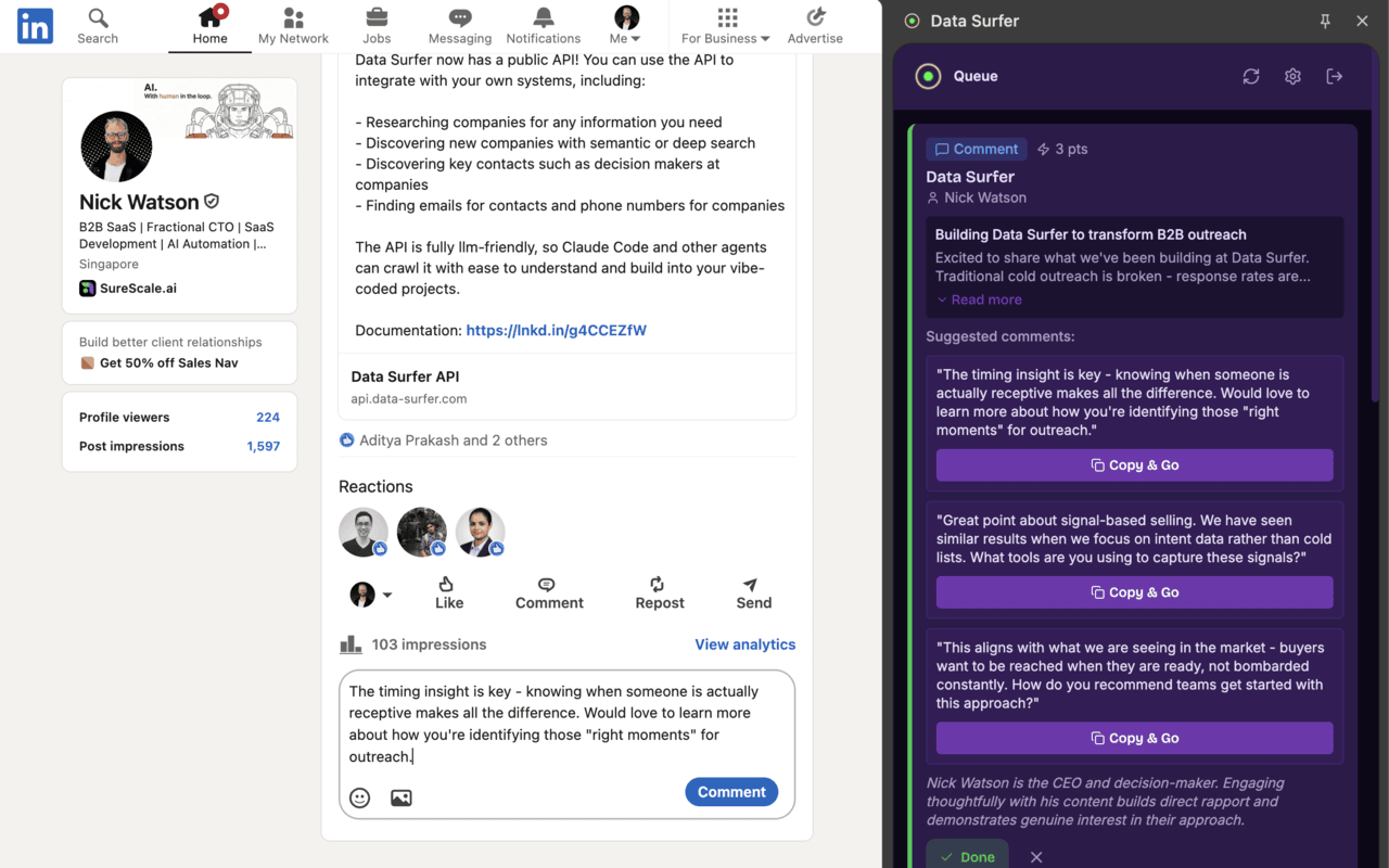 LinkedIn Chrome Extension integration screenshot